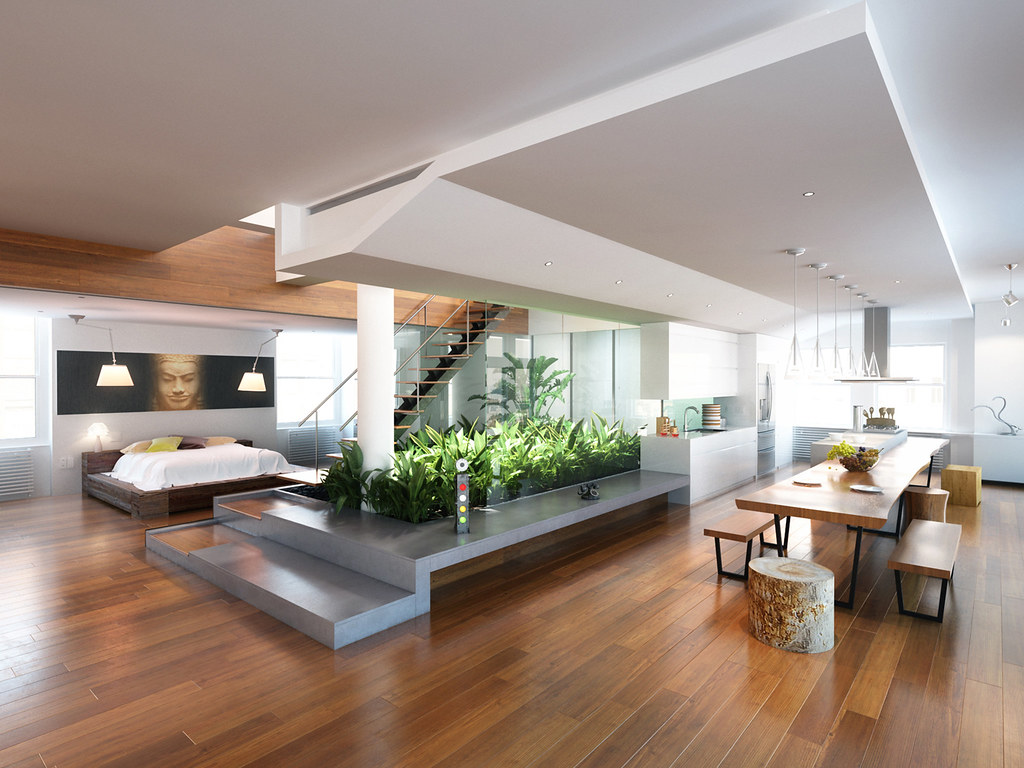 Newly finished open-plan interior with clear surfaces and dust-free floors